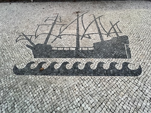 Cobblestone work depcting a Portuguese vessel.