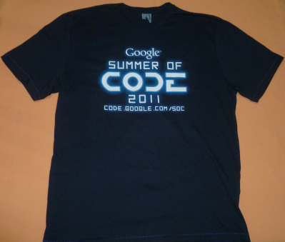 Dark-blue T-shirt with Google Summer of CODE 2011 code.google.com/soc written in it