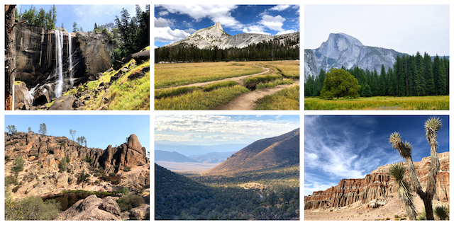 a collage of photos from different national parks in California