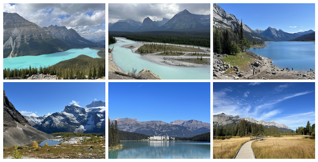 a collage of photos from a trip to Banff and Jasper