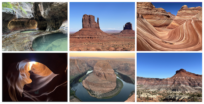a collage of photos from a road trip in Arizona, Utah