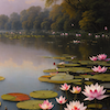 Floating lillies on a lake impressionist painting