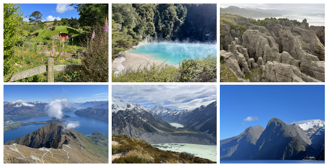a collage of photos from a trip to New Zealand