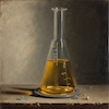 A still life painting of a beaker