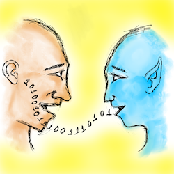 Image of two people talking